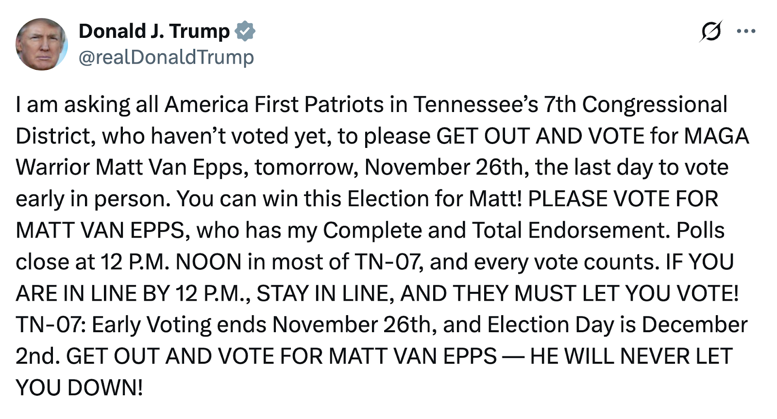 Trump tweet about TN-7