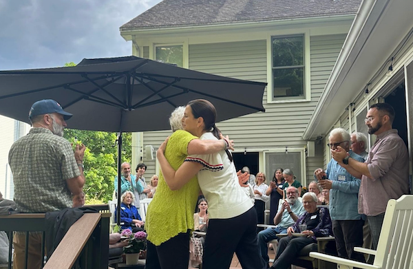 Stefany Shaheen meeting neighbors
