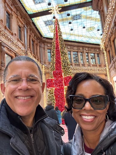 Anthony and Karmen in front of a Christmas Tree