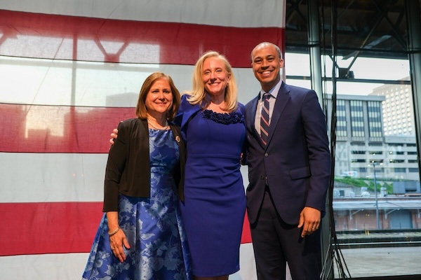 Abigail Spanberger with Ghazala Hashmi and Jay Jones