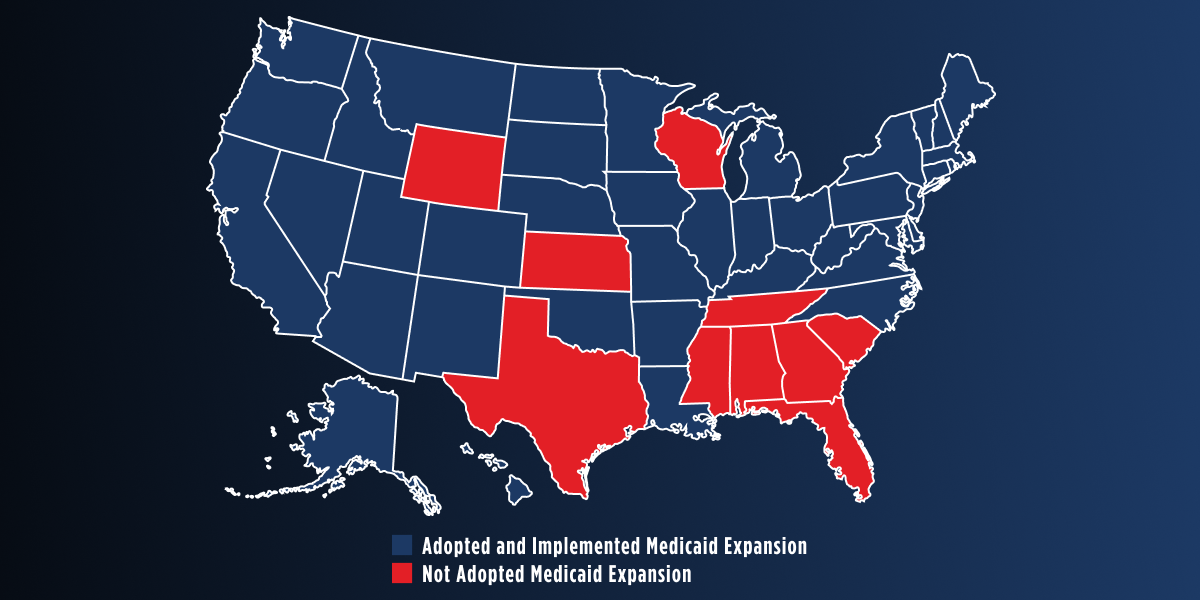 Map of states that have and have not expanded Medicaid