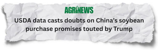 Agrinews: USDA data casts doubts on China’s soybean purchase promises touted by Trump