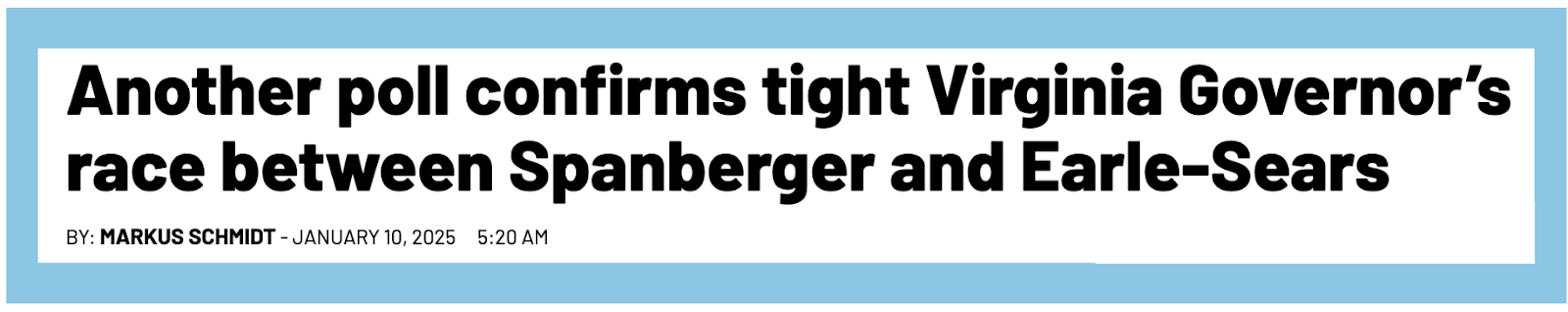 Another poll confirms tight Virginia Governor's race between Spanberger and Earle-Sears