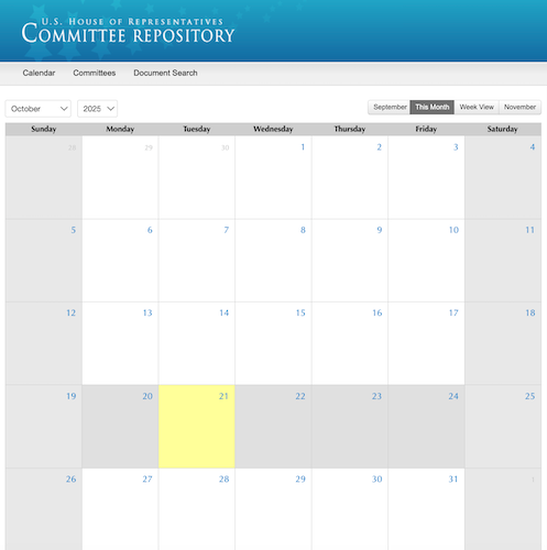October House committee calendar 