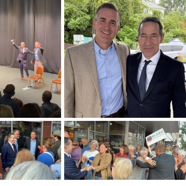 Photos of Blake and Congressman Raskin at the town hall