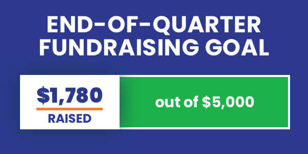 End-of-quarter fundraising goal progress bar that shows $1,780 raised out of a $5,000 goal