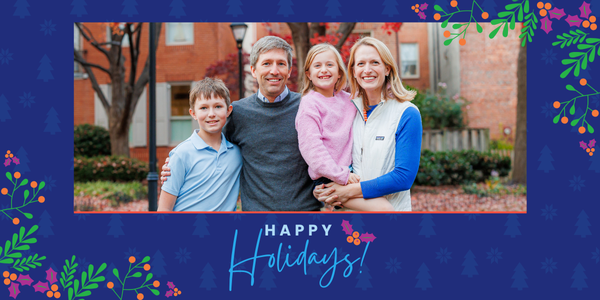 Holiday card with a photo of Brooke and her family