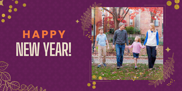 New Year card with a photo of Brooke and her family