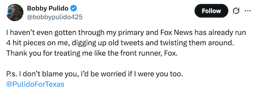 Bobby’s tweet responding to attacks coming from Fox News