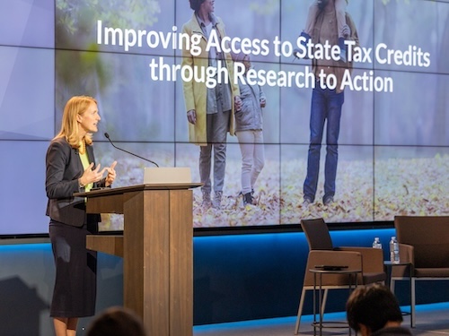 Picture of Brooke speaking at the Urban Institute’s event about their work to expand the use of the Earned Income Tax Credit by eligible Marylanders