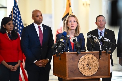 Picture of Brooke talking about impacts of the shutdown with leaders