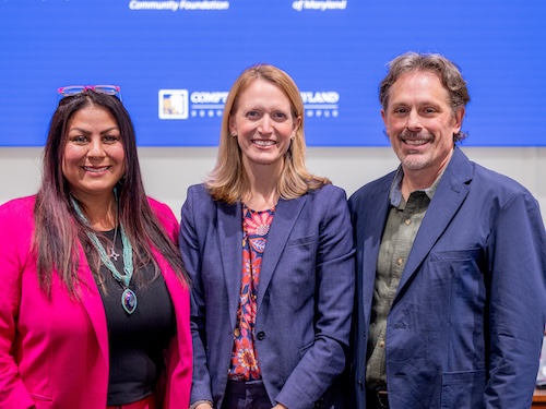 Picture of Brooke joined by New Mexico Secretary of State Laura Montoya and David Radcliffe for a discussion about baby bonds programs