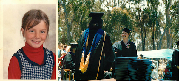 Alyse as a child and during college graduation