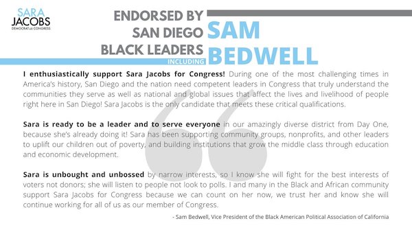 Sam Bedwell's endorsement