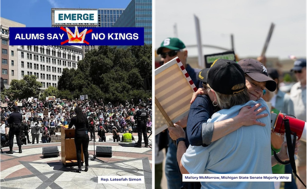 Rep. Lateefah Simon at No Kings Protest, Mallory McMorrow, Michigan State Senate Majority Whip at No King's Rally