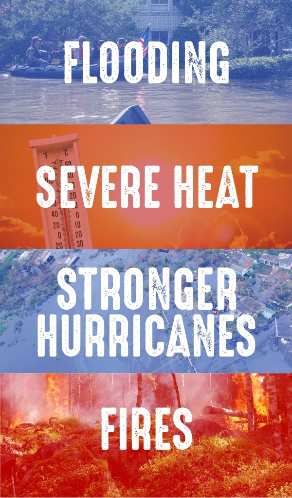 Flooding, severe heat, strong hurricanes, fires