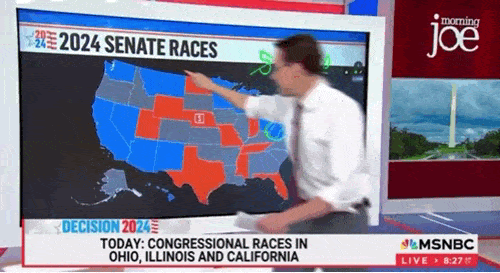 Gif of Steve Kornacki circling Montana on a map of Senate races