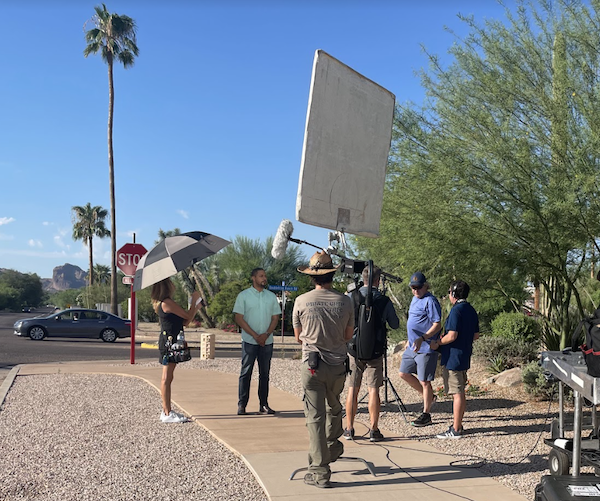 A photo of the team filming the ad