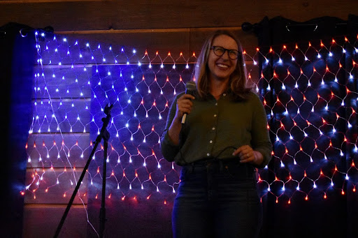 Hillary Scholten at Primary Election watch party.