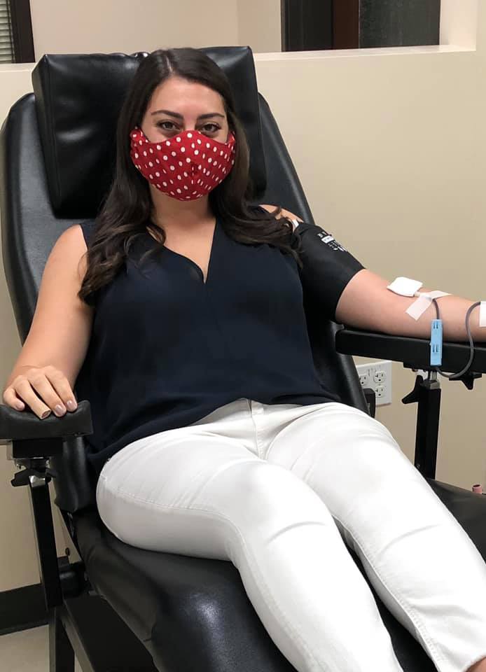 Sara donating blood