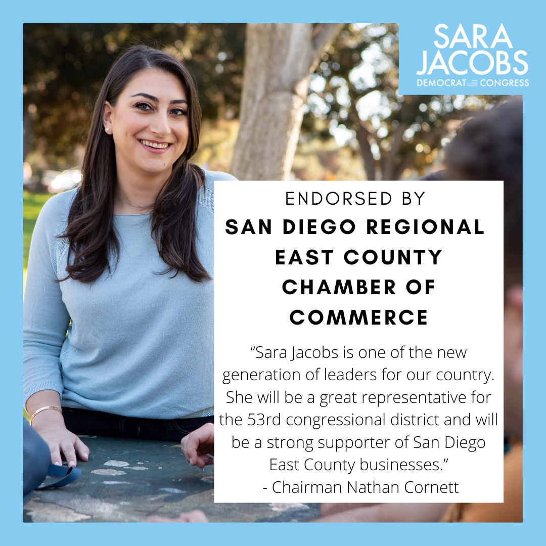 Sara endorsed by the San Diego Regional East County Chamber of Commerce