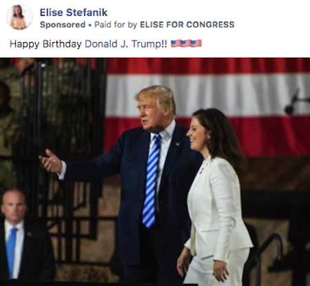 Elise wished Trump Happy Birthday