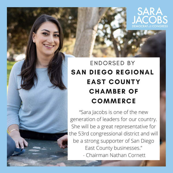 Sara endorsed by San Diego Regional East County Chamber of Commerce