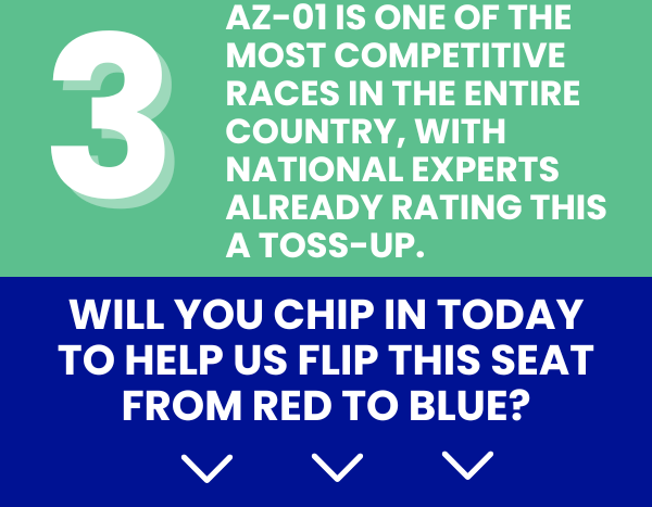 3. AZ-01 is one of the most competitive races in the entire country, with national experts already rating this a toss-up.  Will you chip in today to help us flip this seat from red to blue?