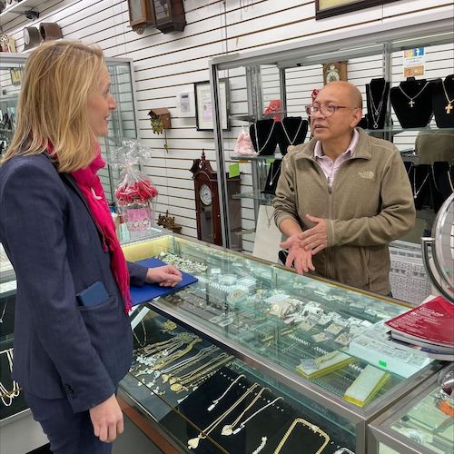 Brooke meeting with a local business owner in Wheaton