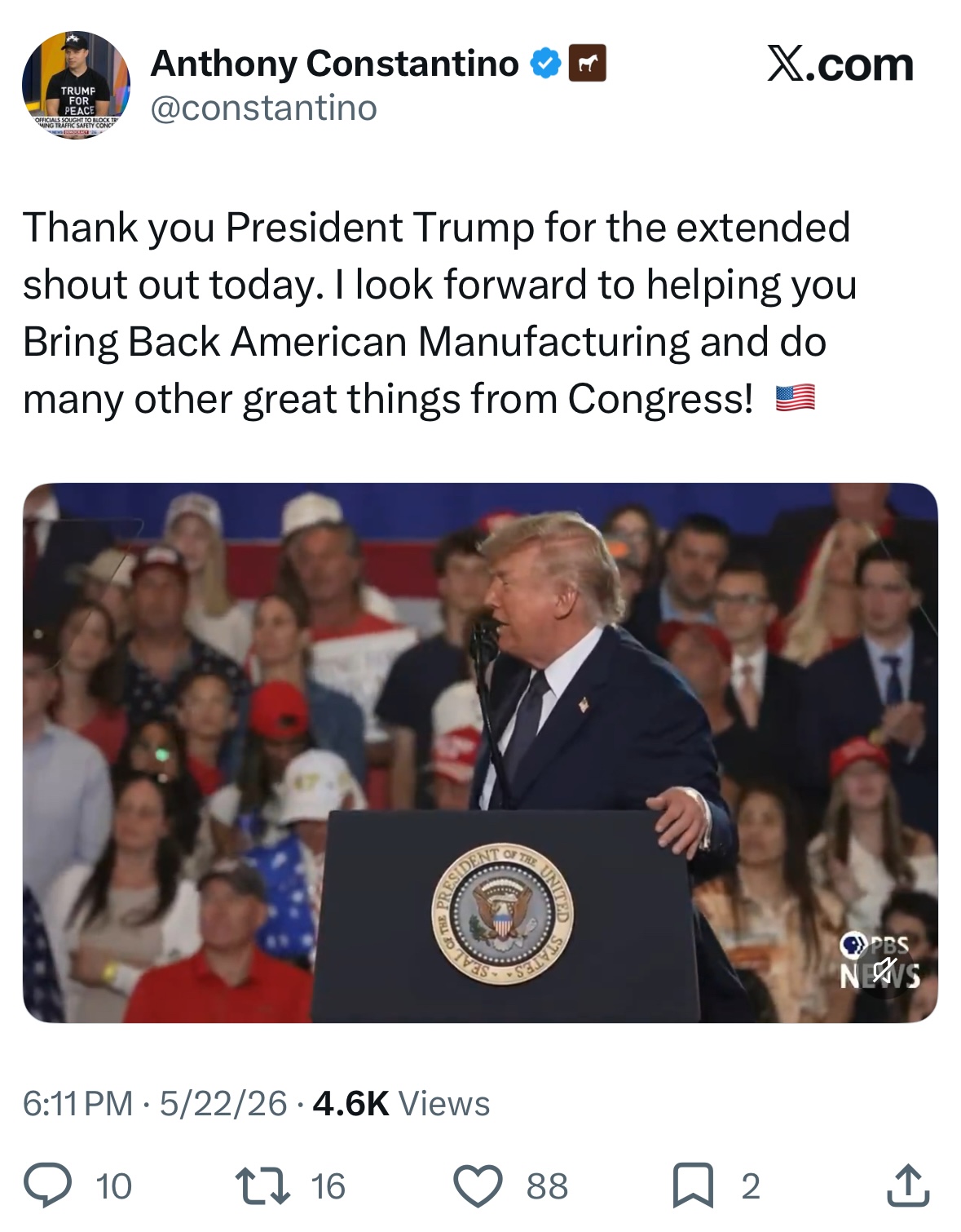 Constantino highlights Trumps shoutout
