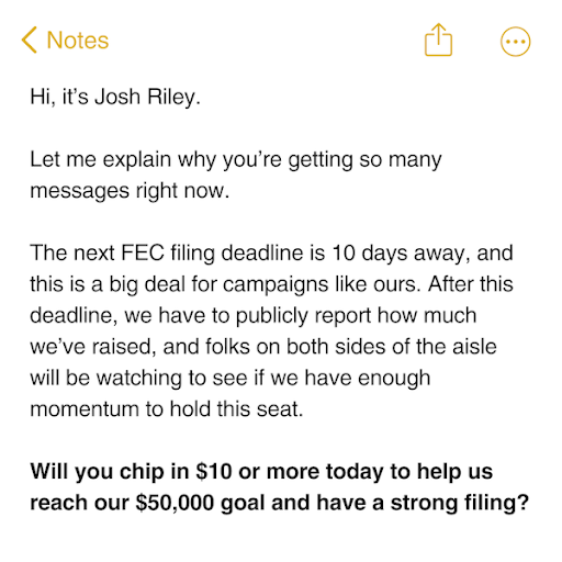 The next FEC filing deadline is 10 days away, and this is a big deal for campaigns like ours. 
