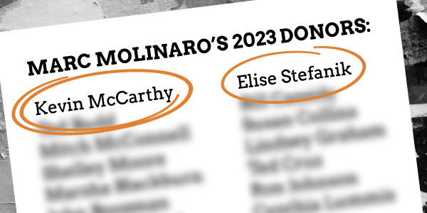 Graphic that shows "Marc Molinaro's 2023 Donors," which includes Kevin McCarthy and Elise Stefanik