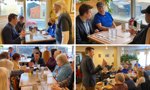 Photos of Josh and voters at a local diner