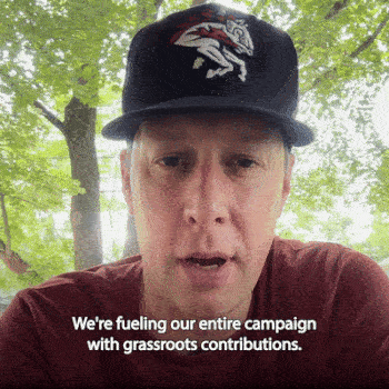 GIF of Josh Riley saying, “We’re fueling our entire campaign with grassroots contributions. So if you can chip in a couple bucks today, it would be a huge help to us.”