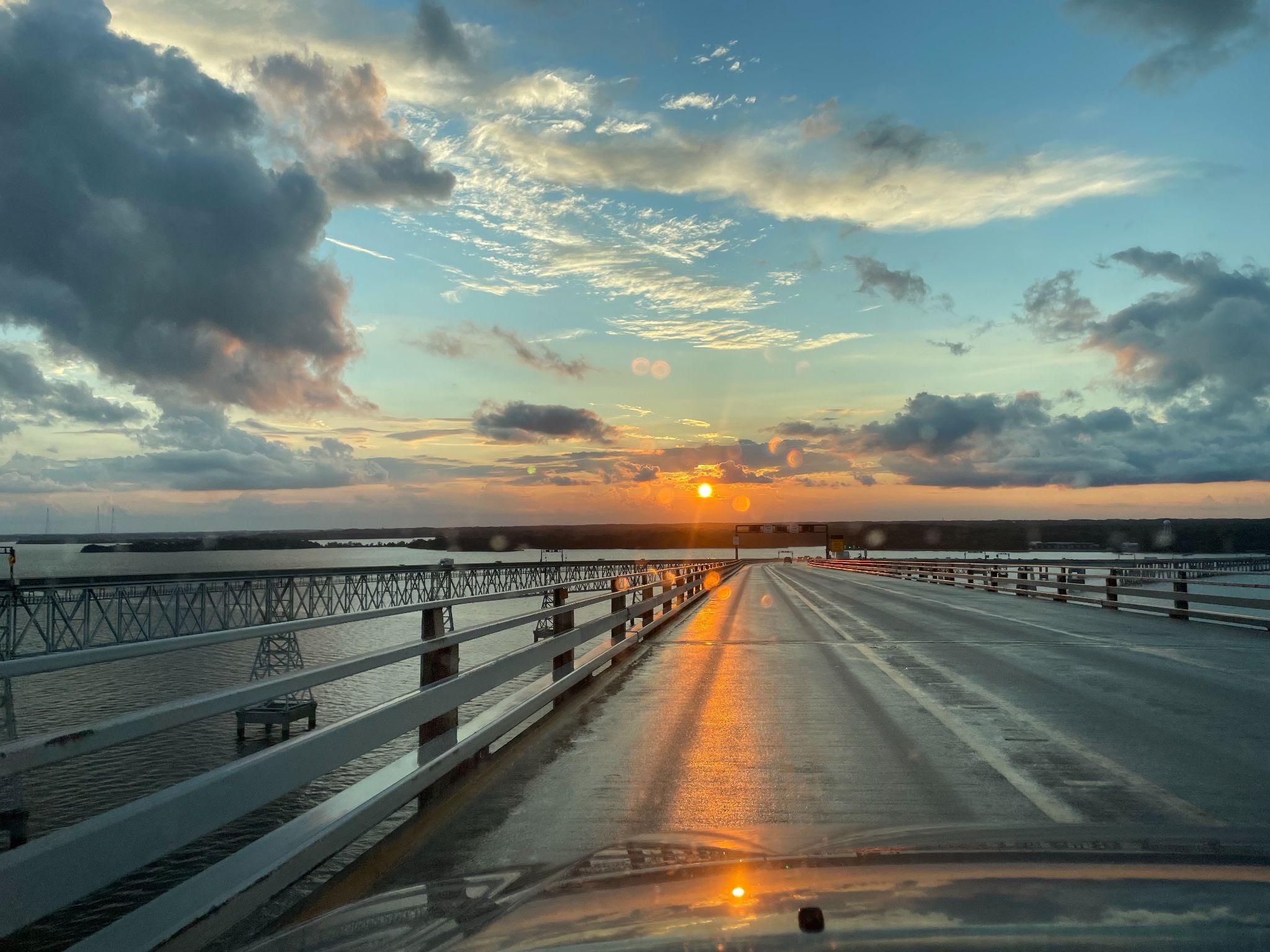 A sunset while on the Chesapeake Bay Bridge.