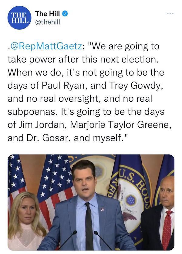 Matt Gaetz tweet about taking back the white house