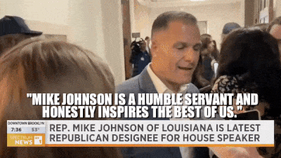 GIF of Marc Molinaro telling reporters "Mike Johnson is a humble servant and honestly inspires the best of us."