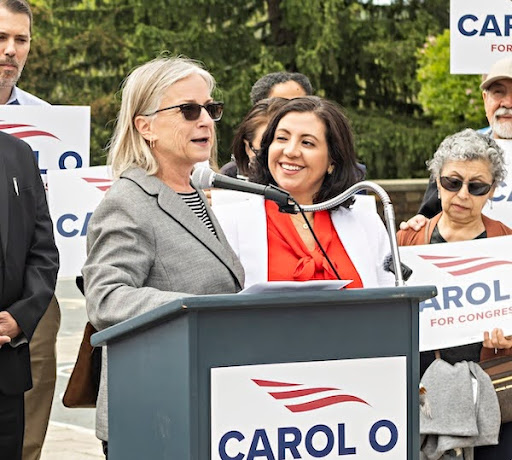 Carol and Susan speaking at a rally together