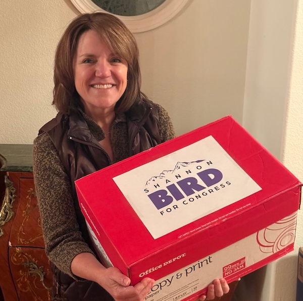 Shannon Bird with her petition signatures