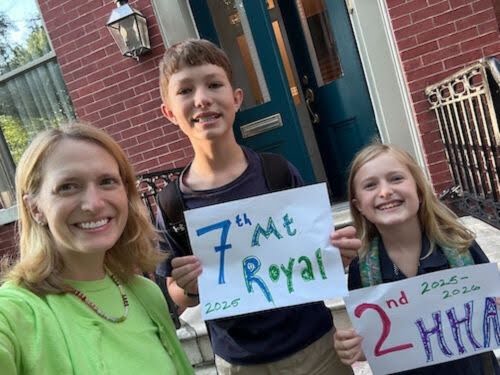 Picture of Brooke with her kids on their first day of school!