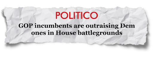 Politico: GOP incumbents are outraising Dem ones in House battlegrounds