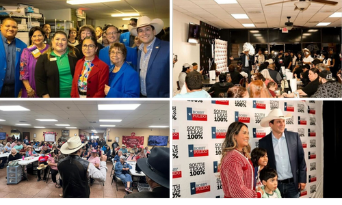 Collage with pictures from events Bobby has been at across Texas