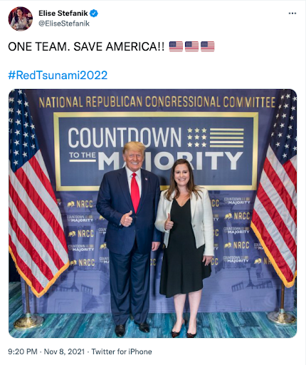 Elise Stefanik Tweets: "ONE TEAM. SAVE AMERICA #RedTsunami2022"