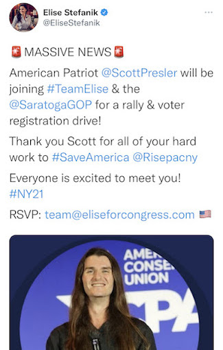 Elise Stefanik on Twitter: Scott Presler is an "American Patriot"
