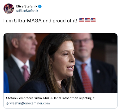 Stefanik Tweet: "I am Ultra-MAGA and I'm proud of it!"
