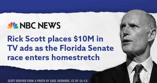 NBC News: Rick Scott places $10M in TV ads as the Florida Senate race enters homestretch