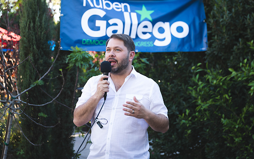 Ruben speaking to supporters