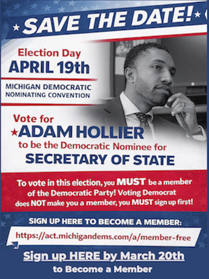 Flyer with instructions to support Adam at the convention