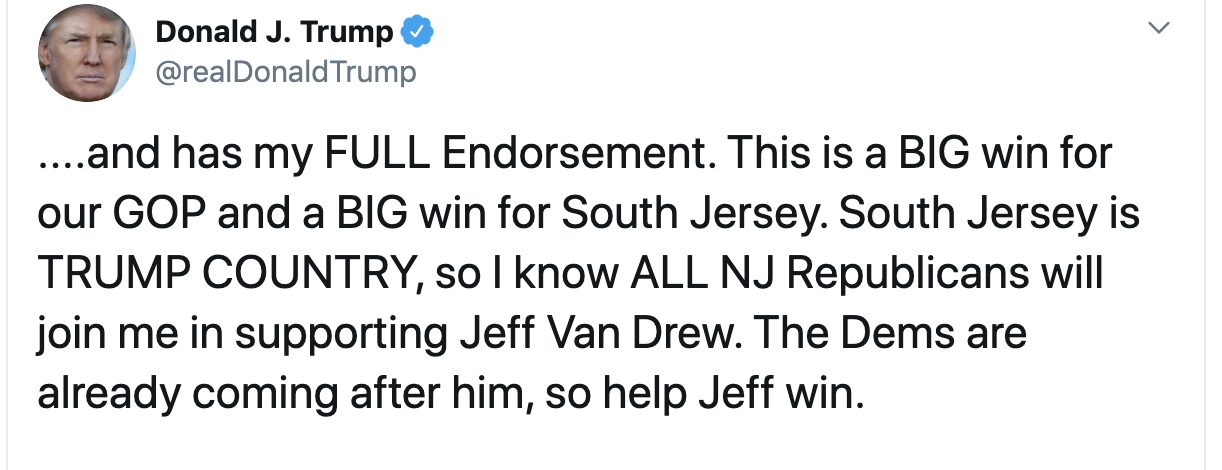 Trump tweet endorsing Jeff Van Drew