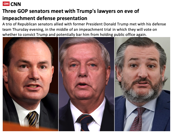 CNN: Three GOP senators meet with Trump's lawyers on eve of impeachment defense presentation